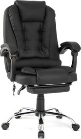 RESIGILAT- Scaun directorial, Masaj în perna lombară, Suport picioare, Rabatabil, piele PU, Negru
