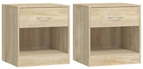 242546 vidaXL Noptieră cu sertar, 2 buc, culoare stejar