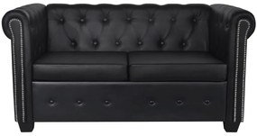 242369 vidaXL Canapea Chesterfield cu 2 locuri, piele artificială, negru