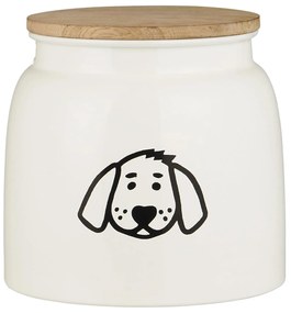 IB Laursen Cutie metalica alba pentru hrana caini cu capac de lemn DOG FOOD