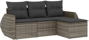 vidaXL Set canapea de grădină cu perne, 4 piese, gri, poliratan