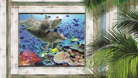Fototapet - Delfinii și peștii sub mare (152,5x104 cm)