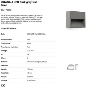 Aplica LED de exterior ambientala IP54 GRADA-1 / 3W gri