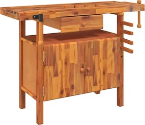 vidaXL Bancă de lucru cu sertar și menghine 124x52x83 cm, lemn masiv de acacia