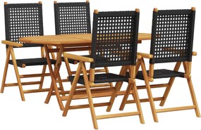 vidaXL Set de masă pentru grădină 5 pcs Negru Lemn Solid de Acacia