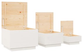 Cutii de depozitare cu capace, 3 buc., alb, lemn masiv de pin Alb