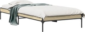 vidaXL Cadru de pat, stejar sonoma, 90x200 cm, lemn prelucrat și metal