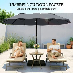 Outsunny Umbrelă Dublă cu 12 Spițe, Manivelă, Bază Metalică și Saci de Nisip, din Metal și Poliester, 3x1.5 m, Gri Închis | Aosom Romania