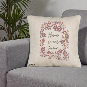 Perna Decorativa Home Sweet Home Frunze Colorate, 40x40 cm, Bej Canapea, Husa Detasabila, Perna Inclusa, BEKZ®