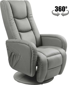 Fotoliu recliner PULSAR, gri, piele ecologica/metal, 68x85/135x85/106