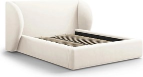 Pat tapitat cu tablie si lada depozitare, Miley, Micadoni Home, BL, 200x200 cm, catifea, bej deschis