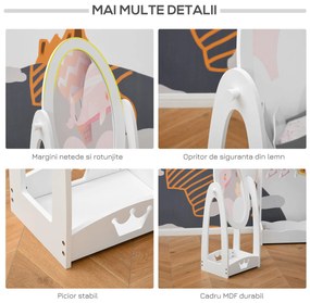 Oglinda pentru Dormitorul copiilor Pivotanta , Oglinda de Podea pentru Copii din Lemn Alb cu Raft de Depozitare 40x30x104cm | Aosom RO