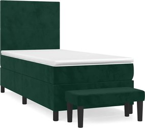 vidaXL Pat box spring cu saltea, verde închis, 90x200 cm, catifea