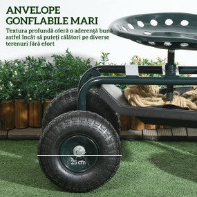 Outsunny Cărucior de Grădină cu Șezut Rotativ, Tavă pentru Unelte și Înălțime Reglabilă, pentru Terasă și Curte | Aosom Romania