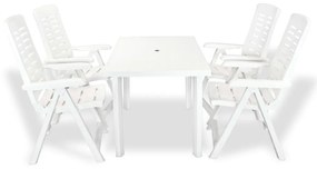 275074 vidaXL Set mobilier de exterior, 5 piese, alb, plastic