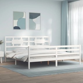 vidaXL Cadru pat cu tăblie 200x200 cm, alb, lemn masiv