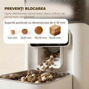 PawHut Distribuitor Automat pentru Pisici, 4.5L WiFi cu Timer, Programabil pentru 1-10 Mese, Hrănitor Automat cu Înregistrare Vocală și Alimentare Dublă pentru Pisici și Câini de Talie Mică | Aosom Romania