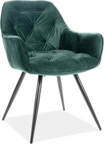 Scaun tapitat modern CHERRY, verde/negru, stofa catifelata/metal, 57x5