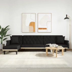vidaXL Canapea extensibilă în formă de L negru 271x140x70 cm catifea