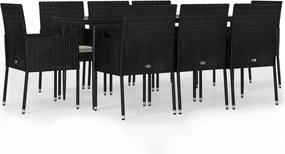 vidaXL Set mobilier de grădină cu perne, 9 piese, negru, poliratan