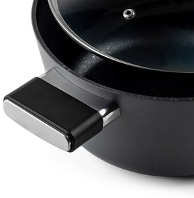 Cratiță Luigi Ferrero Regina FR-2440 24x11.5 cm, 4.3 l, Acoperire antiaderentă cu efect de marmură, Capac din sticlă cu gaură pentru abur, Negru