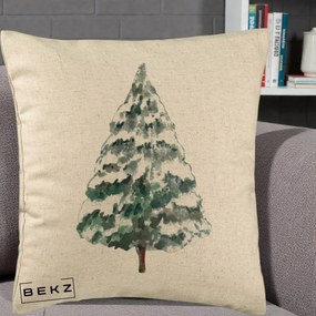 Perna Decorativa cu tematica de Craciun, Brad 2, 40x40 cm, Bej, Husa Detasabila, Perna Inclusa, BEKZ®