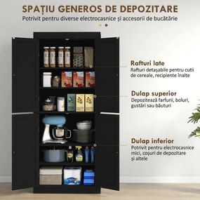 HOMCOM Dulap Înalt de Bucătărie cu 6 Rafturi și 2 Uși, Dulap cu Rafturi Reglabile din Lemn, 76x40,5x184 cm, Alb | Aosom Romania