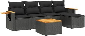 vidaXL Set mobilier de grădină cu perne, 6 piese, negru, poliratan