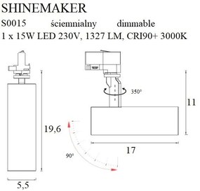Spot LED directionabil pentru sina trifazata MAXLIGHT, SHINEMAKER alb