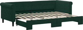 vidaXL Pat de zi cu extensie, verde închis, 80x200 cm, catifea