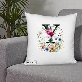 Cadou Personalizat - Perna Personalizata Monograma Florala Litera Y cu Coroana, 40x40 cm, Alb Pufos, Husa Detasabila, Perna Inclusa, BEKZ®