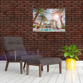 Tablou pe sticlă - palmier cu bazin (70x50 cm)