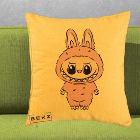 Perna Personalizata Labubu Mov Pastel, 40x40 cm, Galben, Husa Detasabila, Perna Inclusa, BEKZ®