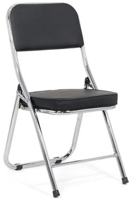 Scaun pliant negru HRC 607 din piele ecologică și cadru metalic cromat