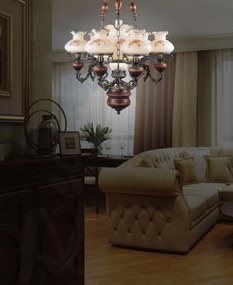 Candelabru cu 6 brate design italian din alama cu lemn 636