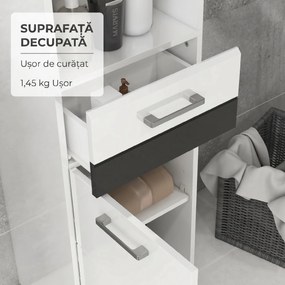 Dulap de Podea cu Luciu Inalt pentru Baie, Dulap de Depozitare Independent cu Usi, Sertar si Rafturi Reglabile, Alb kleankin | Aosom Romania