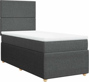 vidaXL Pat box spring cu saltea, gri închis, 90x190 cm, textil