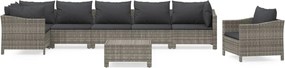 vidaXL Set mobilier de grădină cu perne, 8 piese, gri, poliratan
