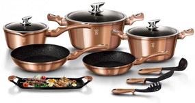 Set oale si tigai marmorate (12 piese) din aluminiu forjat Rose Gold (Cupru) Metalic Line Berlinger Haus BH 1696
