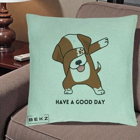 Perna Decorativa Caine Dab Have A Good Day, 40x40 cm, Verde Menta, Husa Detasabila, Perna Inclusa, BEKZ®