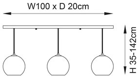 Lustră pe cablu Endon 102929 BOLI 3xE27/10W/230V negru/maro fumuriu