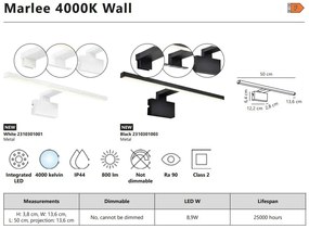 Aplica de perete LED pentru baie IP44 Marlee alb 4000K