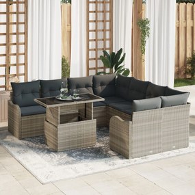 vidaXL Set de canapele pentru grădină cu perne gri deschis din ratan poli 9 piese