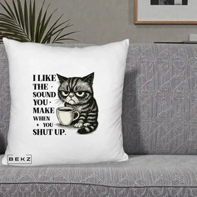 Perna Decorativa I Like the Sound You Make Pisica, 40x40 cm, Alb Pufos, Husa Detasabila, Perna Inclusa, BEKZ®