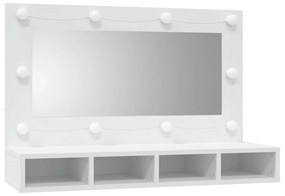 Dulap cu oglinda si LED, alb, 90x31,5x62 cm Alb