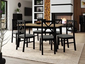 Masă cu 6 scaune AL43 Amici (stejar artisan + negru + gri). 1070526