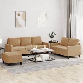 vidaXL Set de canapele cu perne, 3 piese, maro, catifea
