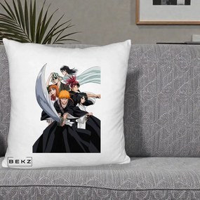 Perna Personalizata Bleach Grup Complet Ichigo si Prietenii, 40x40 cm, Alb Pufos, Husa Detasabila, Perna Inclusa, BEKZ®