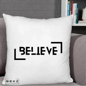 Perna Decorativa Believe Minimalist, 40x40 cm, Alb Pufos, Husa Detasabila, Perna Inclusa, BEKZ®