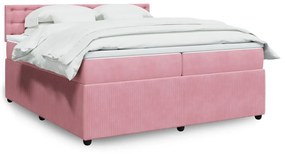 3290147 vidaXL Pat box spring cu saltea, roz, 200x200 cm, catifea